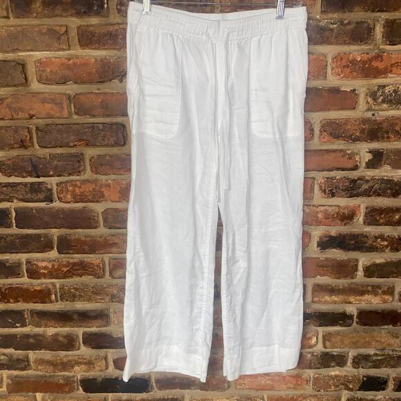Kenar 100% Linen White Wide Leg Drawstring Pants Women's Size Small - Picture 1 of 5